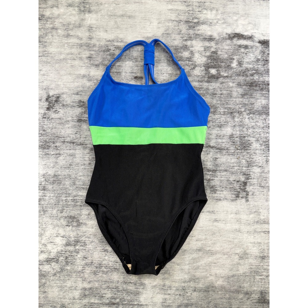 Basic Editions Girls Colorblock One Piece Swimsuit Blue Green Black Size 8